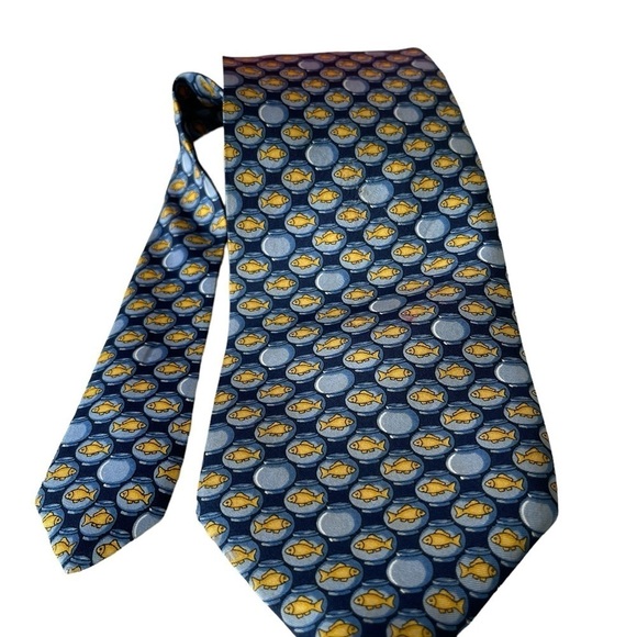 Beaufort Tie Rack 100% silk made in Italy Fish and Fish Bowl novelty Tie - Picture 1 of 5